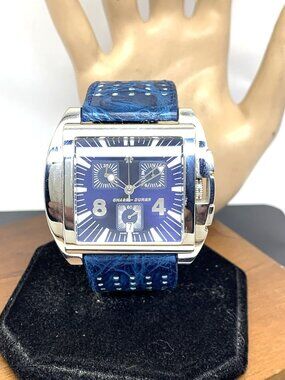Chase Durer Men's Watch Swiss Quartz Chronograph Blue Dial Leather Strap 47mm